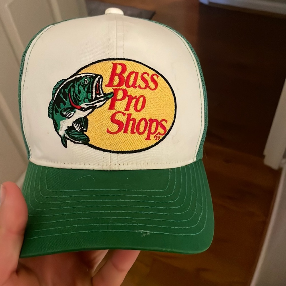 green bass pro hat barley worn